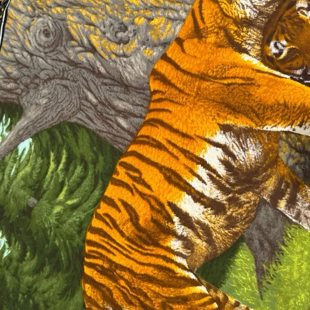 Vintage MCM ATC Tiger Family Wall Tapestry 100% Cotton 53x36.5